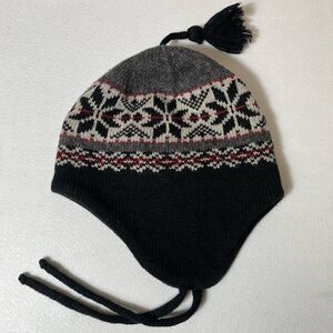 Vtg Woolrich Hat Black Gray Red Fair Isle Wool Blend Winter Beanie Ski Snow